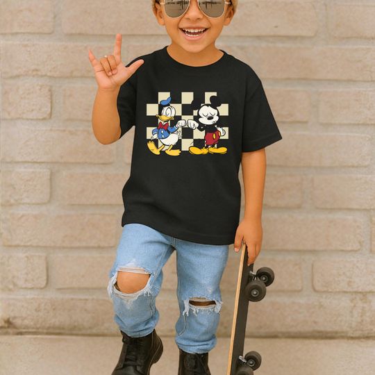 Discover Checkered Mickey and Donald Toddler T-Shirt, Mickey Mouse And Donald Duck Kids Shirt