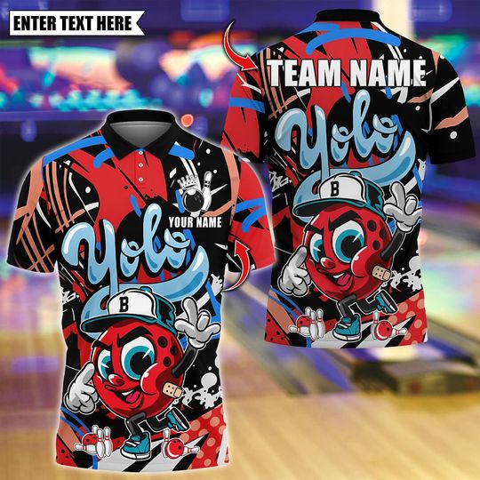 Discover Personalized Bowling Polo Shirt, Bowling Jersey Yolo Hip-Hop Street Style, Custom Bowling Polo for Men Women,Personalized Name Team 3D Shirt