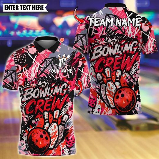 Discover Personalized Bowling Polo Shirt, Urban Scribble Multicolor With Bowling Design, Custom Bowling Polo for Men, Personalized Name Team 3D Shirt