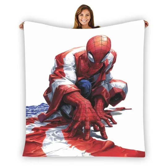 Discover New! Spider-Man US Flag Soft Warm Single-Side Printing Fleece Blanket