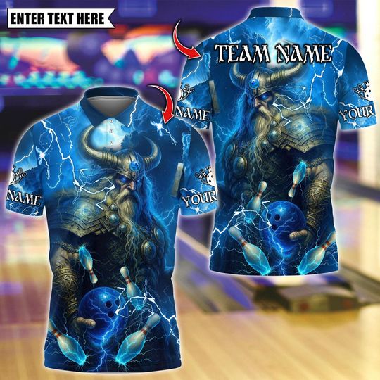 Discover Personalized Bowling Polo Shirt, Thunder Norse Mythology With Bowling Design, Custom Bowling Polo for Men, Personalized Name Team 3D Shirt