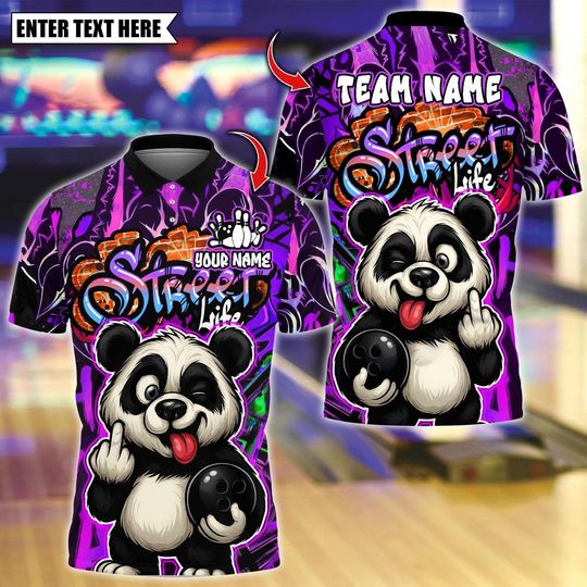 Discover Personalized Bowling Polo Shirt, Funny Cool Panda With Bowling Design, Custom Bowling Polo for Men Women, Personalized Name Team 3D Shirt