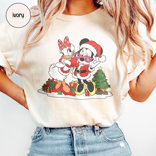Discover Retro Minnie Daisy Bestie Christmas Comfort Shirt, Disney Minnie Daisy Christmas Tee