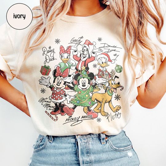 Discover Retro Mickey & Friends with Signs Christmas Comfort Colors Tee