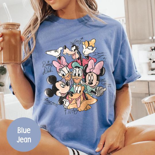 Discover Retro Mickey and Friends Signatures Shirt, Disney Characters Tee, Mickey & Co Shirt