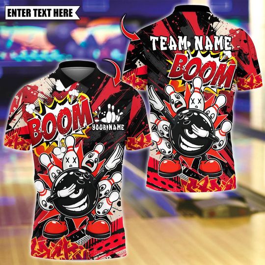 Discover Custom Bowling Polo Shirt, Bowling Angry Ball vs Screaming Pins Design, Personalized Bowling Polo for Men,Personalized Name Team 3D Shirt