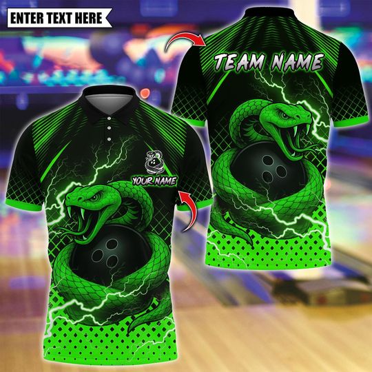 Discover Custom Bowling Polo Shirt, Thunder Snake Bowling Design, Personalized Bowling Polo for Men Women, Personalized Name Team 3D Shirt
