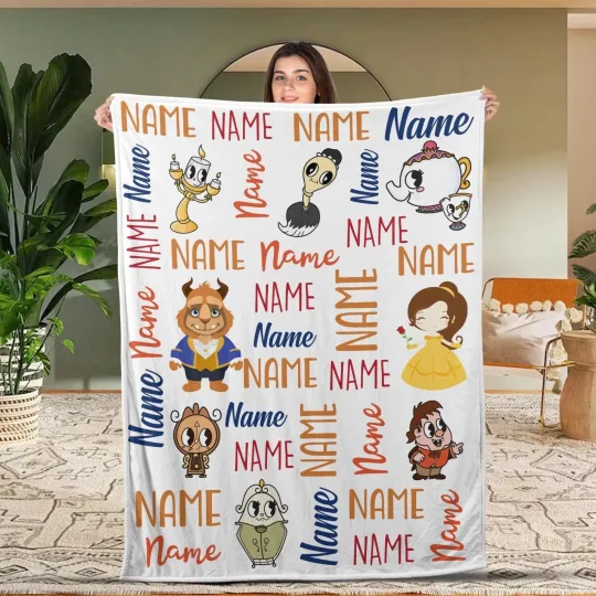 Personalized Disney Beauty And The Beast Fleece Blanket Gift Home Decor