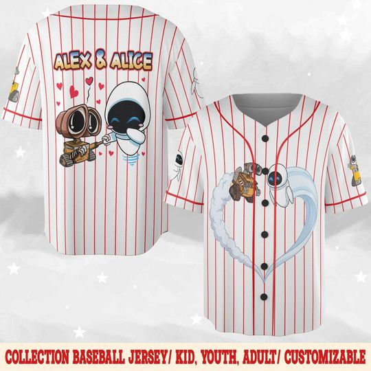 Discover Custom Wall E and Eve Baseball Jersey, Valentines Robot Jersey Shirt,Disney Autobot Football Jersey, Wall E Movie Shirt,Matching Gift NGYP10