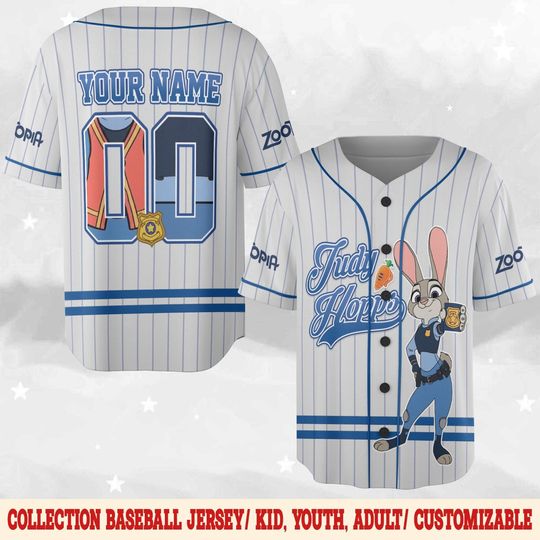 Discover Disney Zootopia Judy Hopps Baseball Jersey Shirt, Custom Name Number Judy Hopps Jersey for Kids Youth Adults, Judy Hopps Jersey Shirt NGYP09