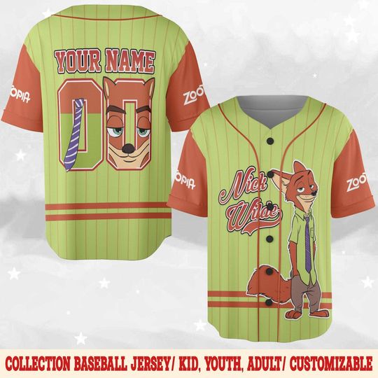 Discover Custom Nick Wilde Zootopia Baseball Jersey, Disney Nick Wilde Jersey Shirt, Disneyland Birthday Gift, Disney Fan Baseball Lover Shirt NGYP08