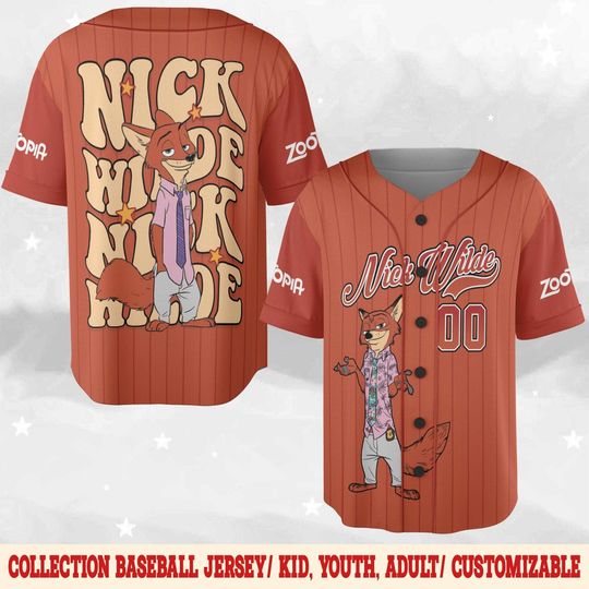 Discover Personalize Disney Zootopia Nick Wilde Baseball Jersey, Custom Disney Couple, Baseball Family Team Jersey, Disneyland Birthday Gift NGYP06