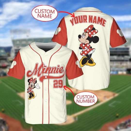 Discover Personalize Disney Minnie Cute Striped White, Custom Disneyland Jersey, Baseball Team, Minnie Mouse Birthday Jersey , Gift for Disney Fans