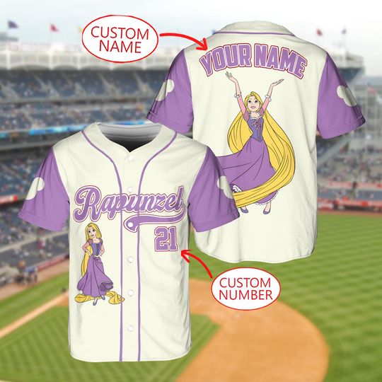 Discover Personalized Disney Princess Rapunzel Tangled Jersey shirt, Rapunzel Disney Baseball Jersey Sports Outfits Cute Gifts For Fans Disney
