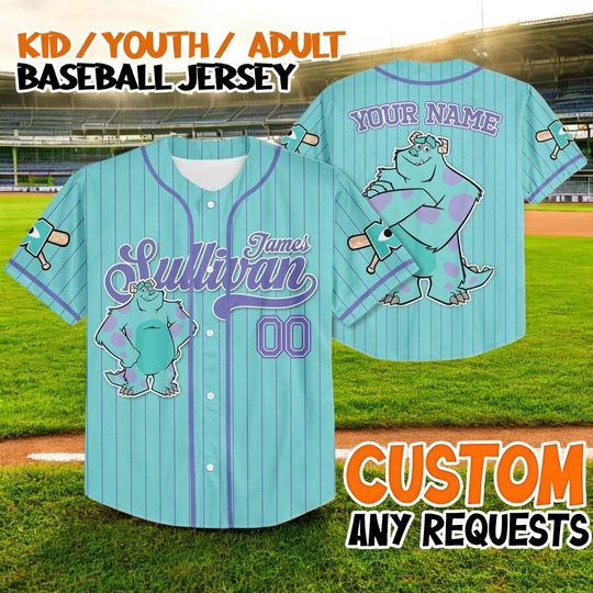 Discover Custom James Sullivan Baseball Jersey, Monsters Inc Sulley Jersey, Disney Pixar Baseball Shirt, Personalized Name Number