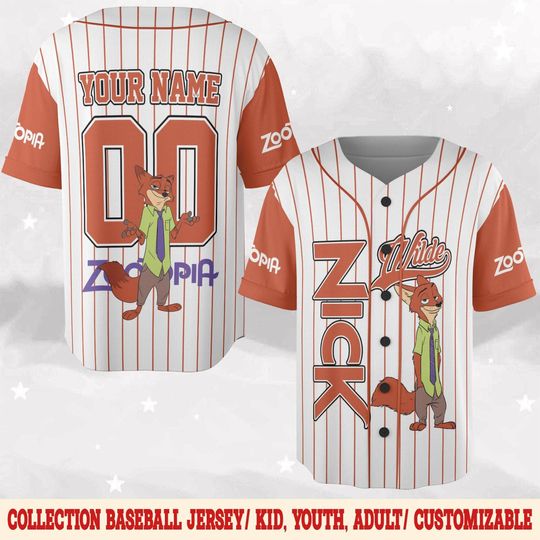 Discover Personalized Nick Wilde Baseball Jersey, Custom Disney Zootopia 2 Baseball Jersey, Disneyland Birthday Family Matching Shirt NGYR01-2