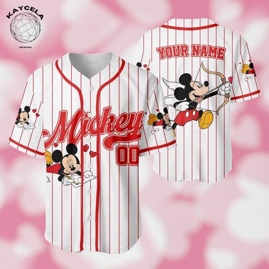Disney Mickey Valentine XOXO Baseball Jersey, Mickey & Minnie Couple Matching Jersey