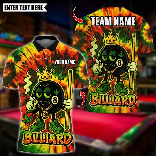 Discover Personalized Name Billiards Polo Shirt, 420 Billiards Tie Dye Smokin 8 Ball Pool Design, Custom Team Shirt, Gift for Billiards Players