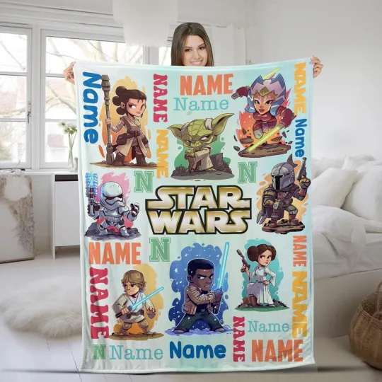 Discover Disney Watercolor Star Wars Custom Name Fleece Blanket Disney Characters