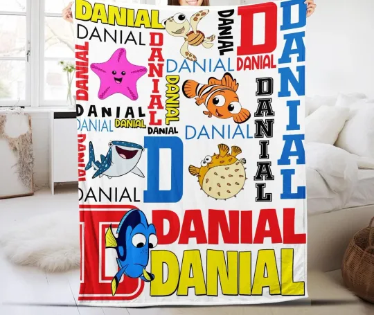 Discover Custom Name Blanket, Personalized Gifts Cartoon Character Fleece Blanket