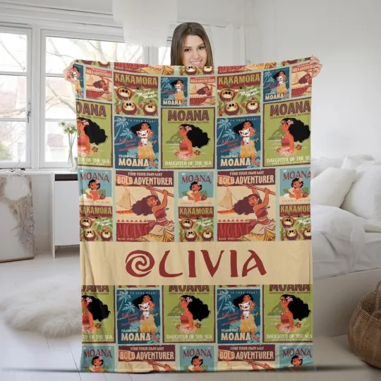 Discover Personalized Moana Blanket, Custom Name Moana Fleece Blanket, Moana Maui Blanket