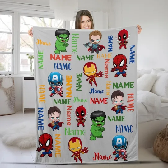 Discover Personalized Marvel Team Blanket, Group Hero Baby Fleece Blanket Avengers Group