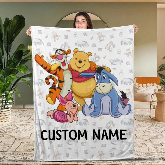 Discover Disney Winnie The Pooh Fleece Blanket, Cartoon Pooh Bear Blanket Custom Winnie