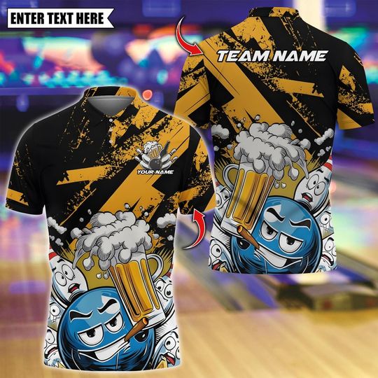 Discover Personalized Bowling Polo Shirt, Bowling Beer Party Design, Custom Bowling Polo for Men Women, Personalized Name Team 3D Shirt