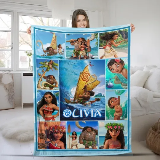 Discover Personalized Name Princess Moana Blanket, Disney Princess Moana Fleece Blanket