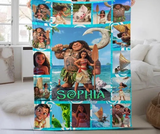 Discover Disney Moana Fleece Blanket, Personalized Disney Princess Moana Fleece Blanket