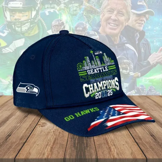 Discover Seattle Seahawk 2025 NFC West Champions Classic Cap