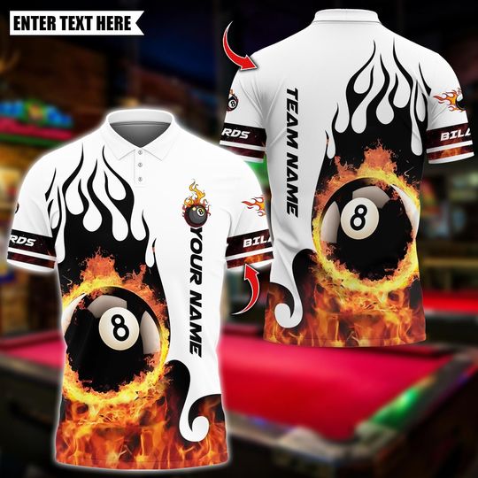 Discover Custom Billiards Shirt, Billiards Ball 8 Fire Blaster Design, Personalized Billiards Polo for Men Women, Personalized Name Team 3D Shirt