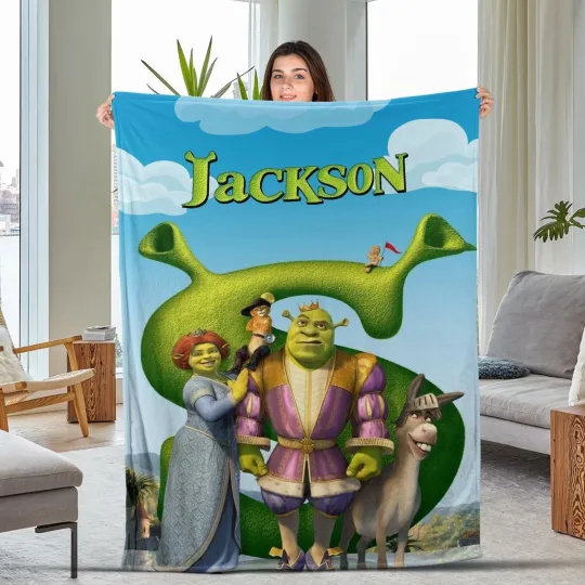 Personalized Disney Shrek Characters Fleece Blanket, Gift For Boy Girl Blanket