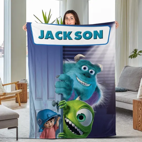 Discover Cute Monster Inc Blanket, Personalized Cartoon Blanket, Baby Name Fleece Blanket