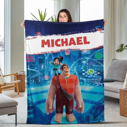 Custom Name Blanket Disney Wreck-it Ralph Blanket, Personalized Fleece Blankets