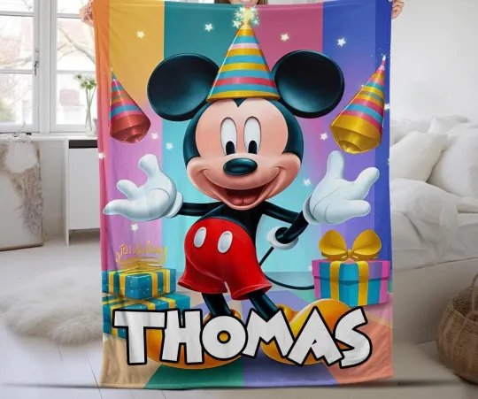 Discover Personalized Cartoon Characters Disney Mickey Fleece Blanket,Custom Baby Name