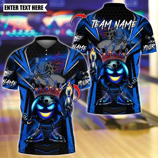 Discover Custom Bowling Polo Shirt, Crown King Bowling Design, Personalized Bowling Polo for Men Women, Personalized Name Team 3D Shirt