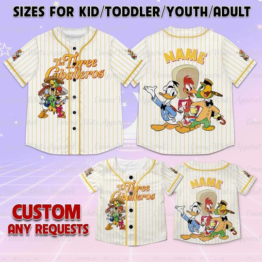 Discover The Three Caballeros Baseball Jersey, Disney 3 Caballeros Characters Shirt, Three Caballeros Kids Shirt, Epcot Mexico Pavilion Jersey Shirt