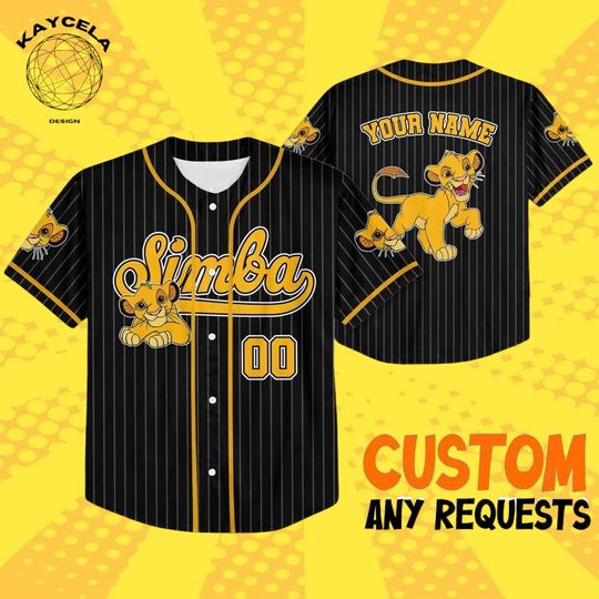 Discover Personalized Disney The Lion King Simba Baseball Jersey, Striped Black Disneyland Team Jersey, Birthday Gift for Disney Fans