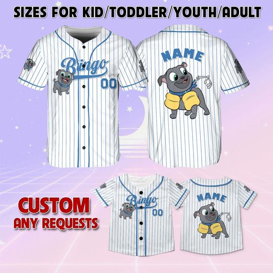 Discover Puppy Dog Pals Bingo Baseball Jersey, Disney Bingo Characters Jersey, Puppy Dog Pals Cartoon Shirt, Disney Matching Jersey