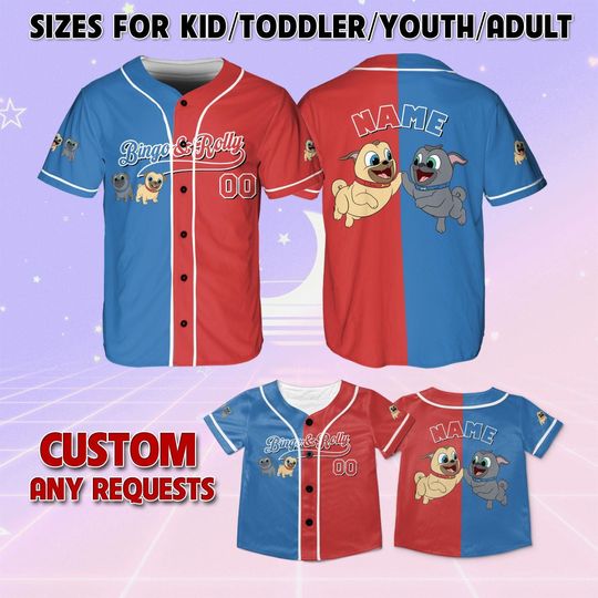 Discover Puppy Dog Pals Bingo And Rolly Baseball Jersey, Disney Bingo And Rolly Characters Jersey, Puppy Dog Pals Cartoon Baseball Jersey