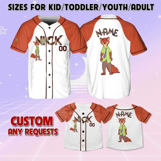 Discover Zootopia 2 Nick Baseball Jersey, Zootopia 2 Big Face Cartoon Shirt, Disney Nick Matching Jersey, Disney Zootopia 2 Vacation Jersey
