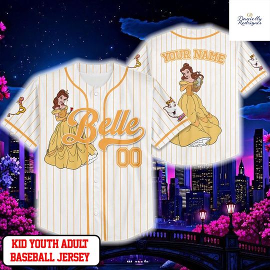 Discover Custom Disney Princess Belle Beauty and the Beast Simple, Custom Kid Youth Adult Disney Baseball Jersey, Disney Princess Girl Trip Matching