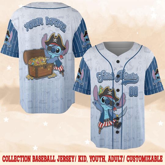 Discover Disney Pirate Stitch Custom Baseball Jersey, Matching Family Cruise Shirt, Disney Cartoon Jersey Shirt, Personalized Baseball Jersey NHNT10