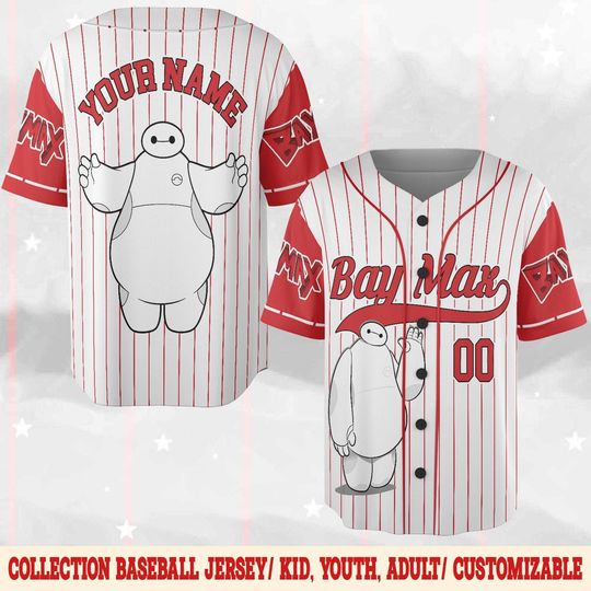 Custom Big Hero 6 Baymax Baseball Jersey, Cartoon Birthday Gift, Disney Movie Baseball Jersey