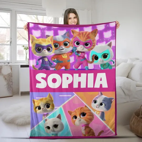 Discover Personalized SuperKitties Blanket, Disney Super Cat Birthday Girl Fleece Blanket