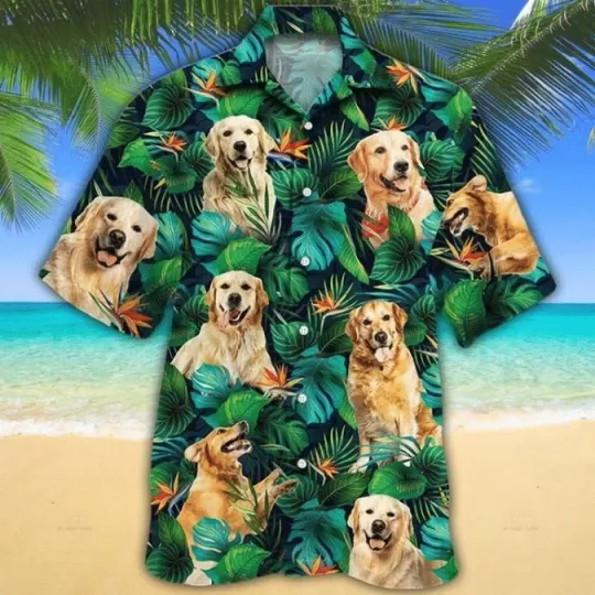 Discover Golden Retriever Dog Lovers Tropical Leaves Hawaiian Shirt