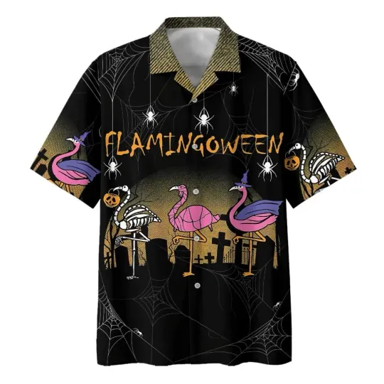 Discover Halloween Flamingoween Print Hawaiian Shirt