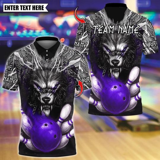 Discover Custom Bowling Polo Shirt, Flame Wolf Bowling Design, Personalized Bowling Polo for Men Women, Personalized Name Team 3D Shirt