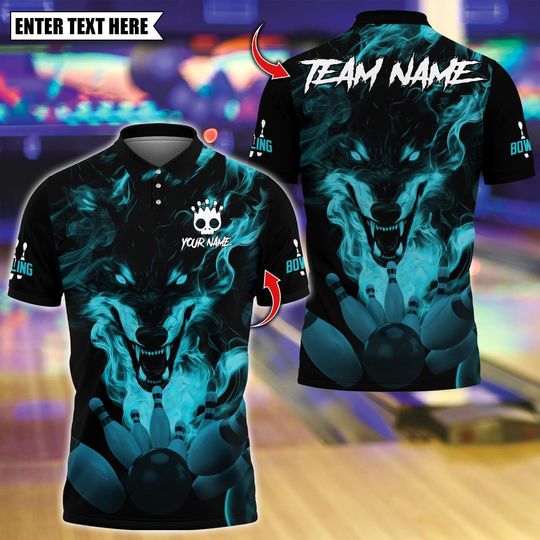 Discover Custom Bowling Polo Shirt, Smoke Wolf Bowling Chaos Design, Personalized Bowling Polo for Men Women, Personalized Name Team 3D Shirt